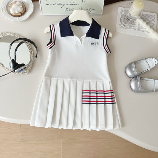 Summer Korean Style Rib Ribbon Lapel Cute Children's Dress