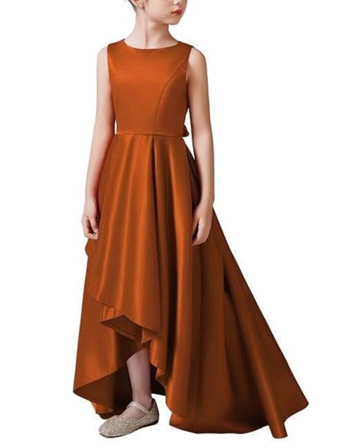 Satin Solid Color Sleeveless Elegant Irregular Large Swing Mop Children's Dress