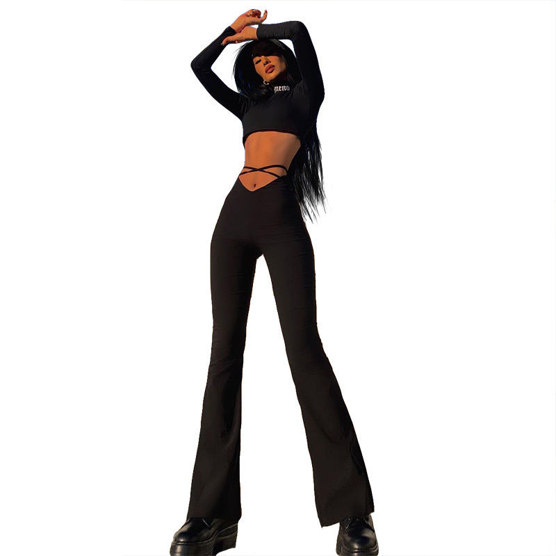 Women's Spring V-shaped Waist Navel Cross Strap Pants