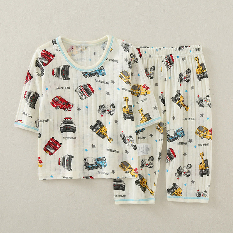 Children's Summer Cotton Thin Casual Air Conditioning Clothes Boy's Cropped Children's Suit