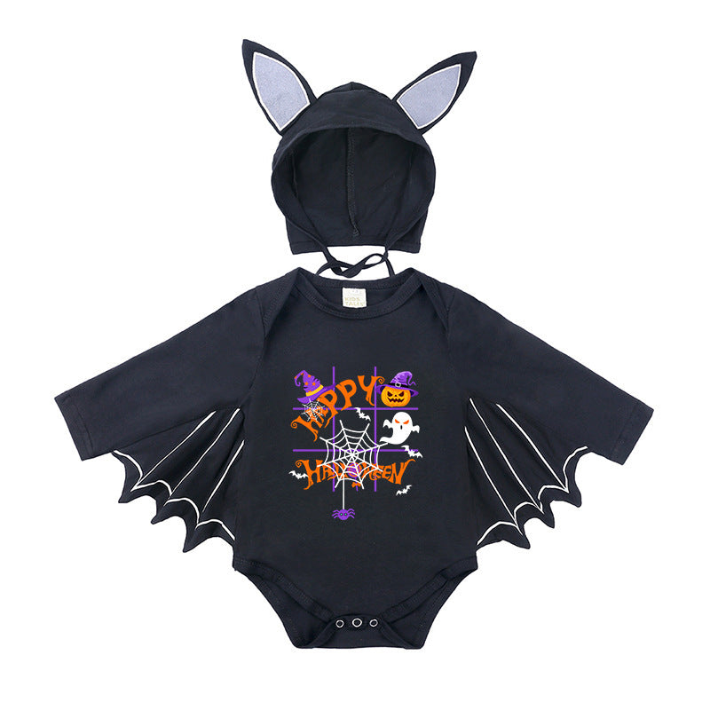 Children's Halloween Clothing Boys Long Sleeve Bat Shape Triangle Rompers Born Jumpsuit, Climbing Suit