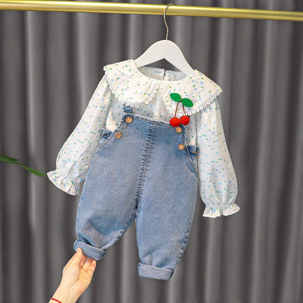 Children's Autumn Shoulder Strap Two-piece Korean Style Children's Suit