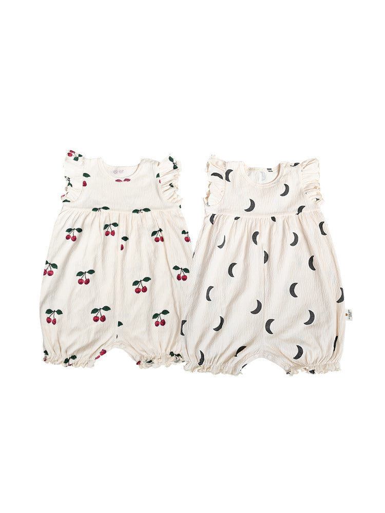 Summer Bubble Cotton Flounced Sleeve Jumpsuit Infant Thin Outerwear Jumpsuit, Climbing Suit