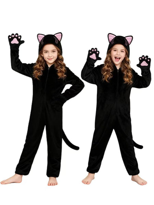 Children's Clothes Halloween Costume Black Animal Jumpsuit Stage Performance Jumpsuit, Climbing Suit