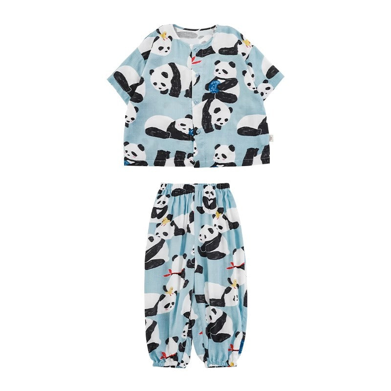 Children's Boy's Summer Thin Short-sleeved Cartoon Loose Soft Pajamas Children's Suit