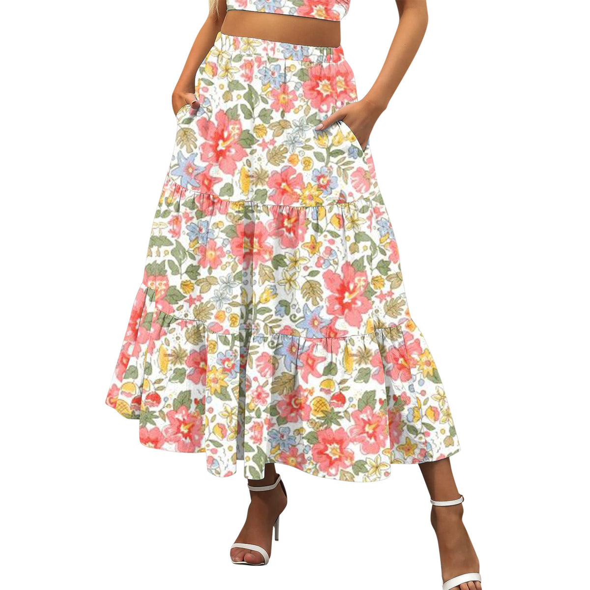 Versatile Attractive Printed Long Temperament Commute Skirt