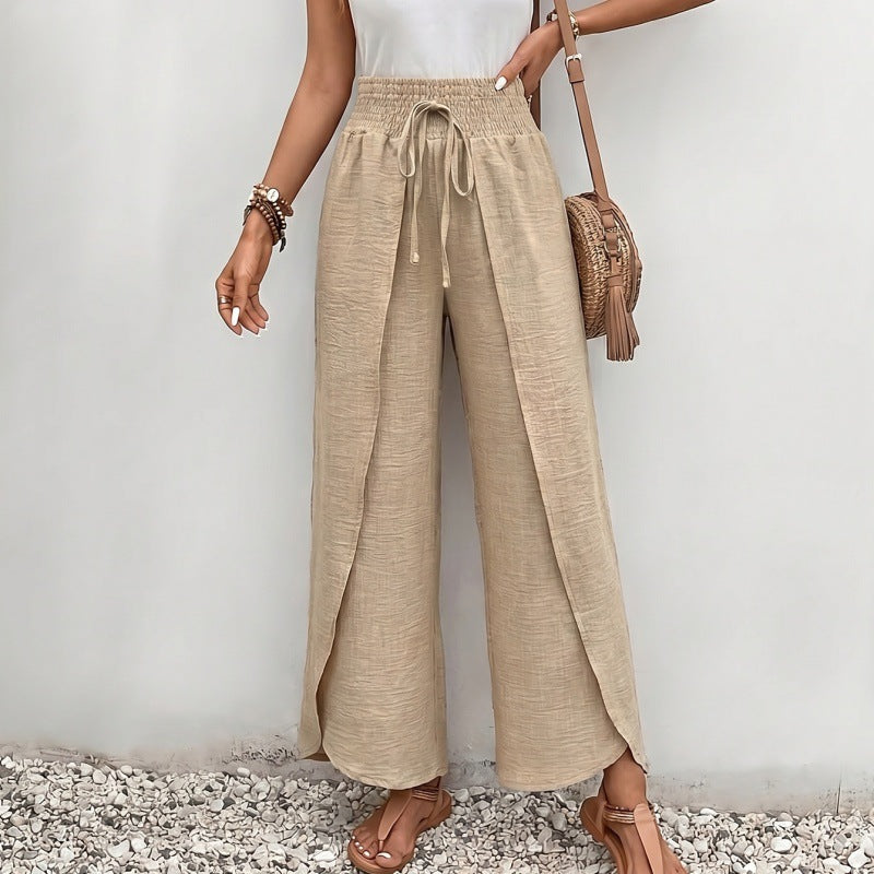 Women's Cotton Linen High Waist Slit Beach Pants