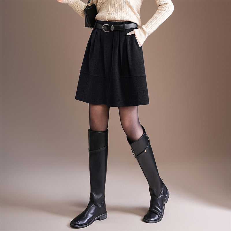 Woolen Bud A- Line Versatile Korean Style Skirt