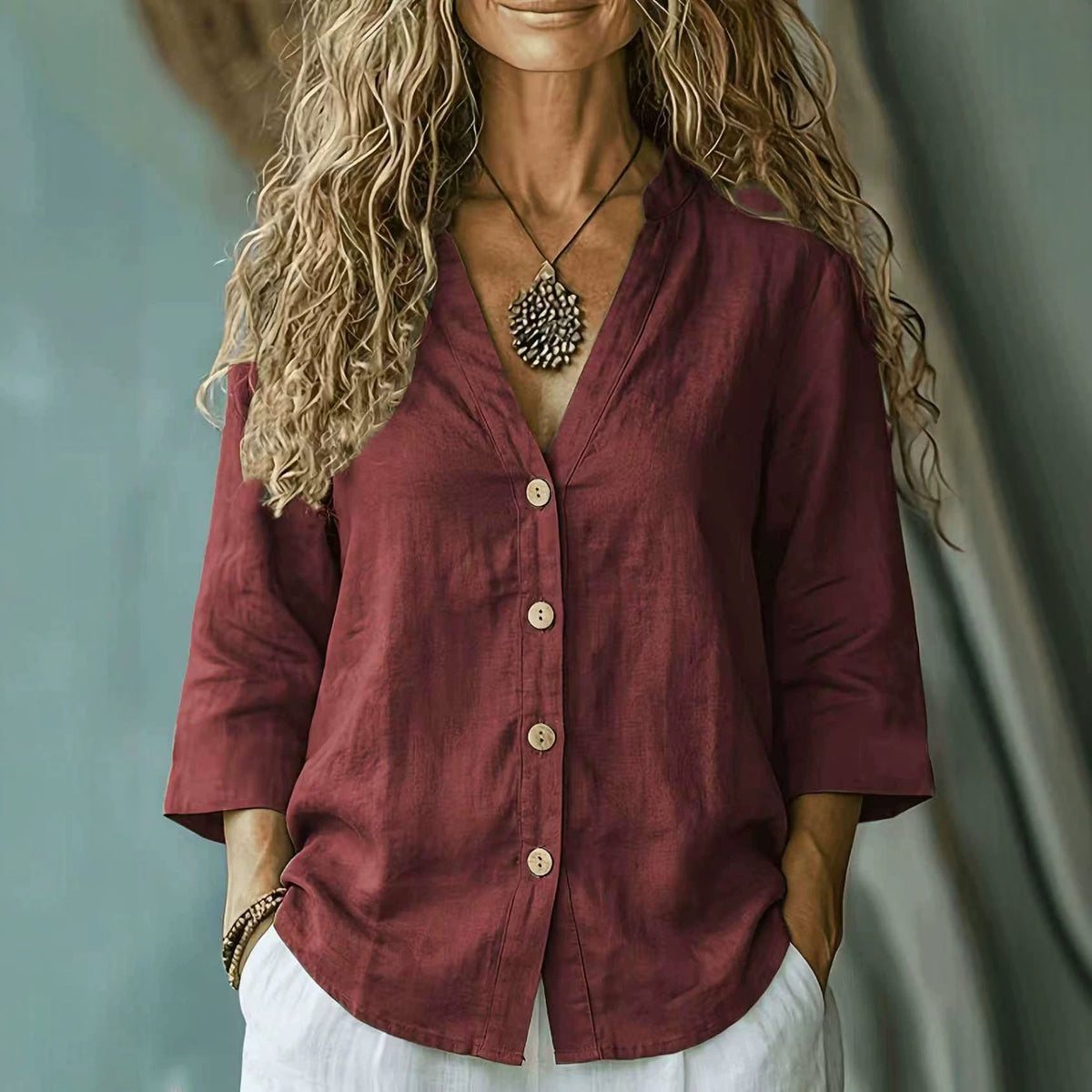 Women's Autumn Casual Loose Collar Button Linen Blouse