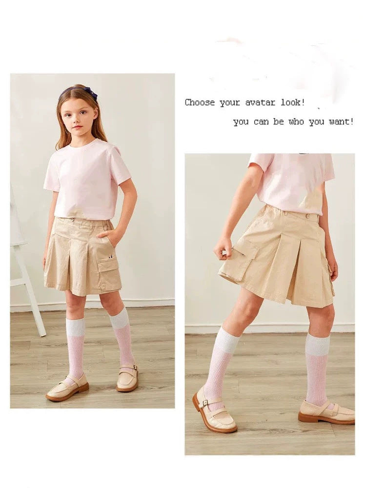 Children's Summer Medium Large Vitality Pleated Versatile Shorts Culottes College Style Children's Pants