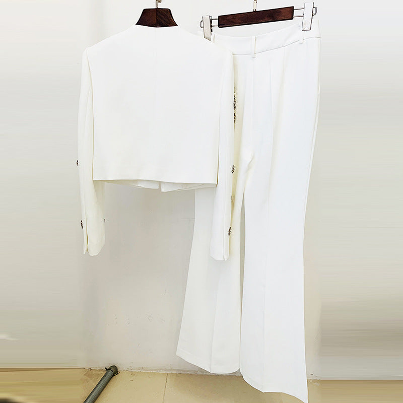 Stylish Round Neck Bead Split Flared Fashion Casual Suit