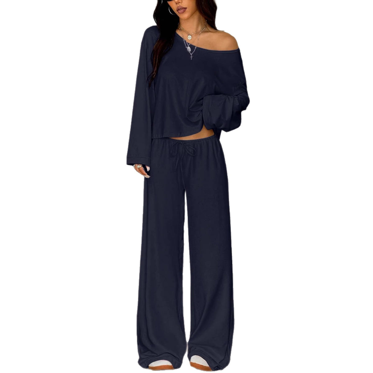 Women's Idle Style Solid Color Long-sleeved Wide Tops