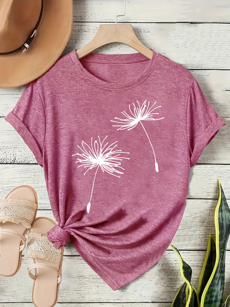 Women's Dandelion Casual Temperament Wild Round Neck Sleeve Shorts