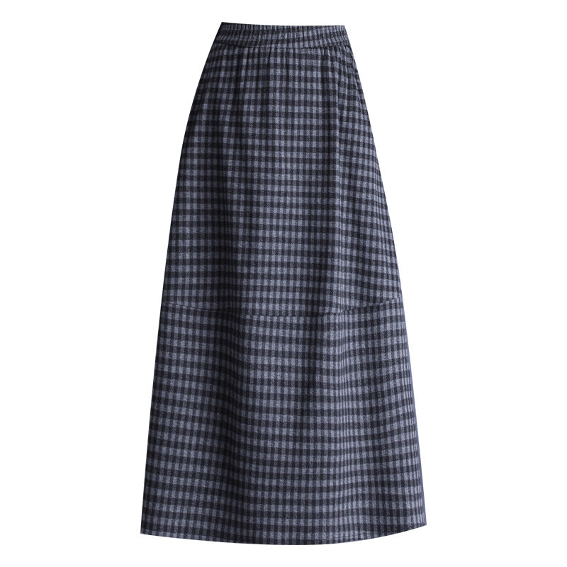 Plaid Mid-length Fashion Casual Elastic Waist Skirt
