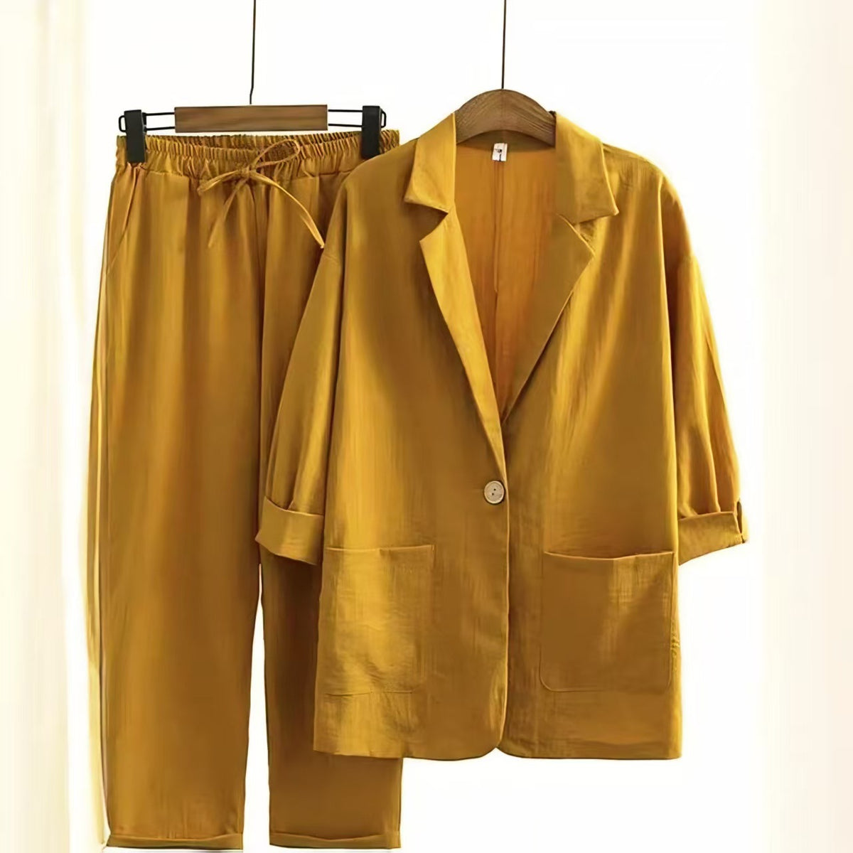 Women's Autumn Commuter Cotton Linen Pocket Loose Fashion Casual Suit