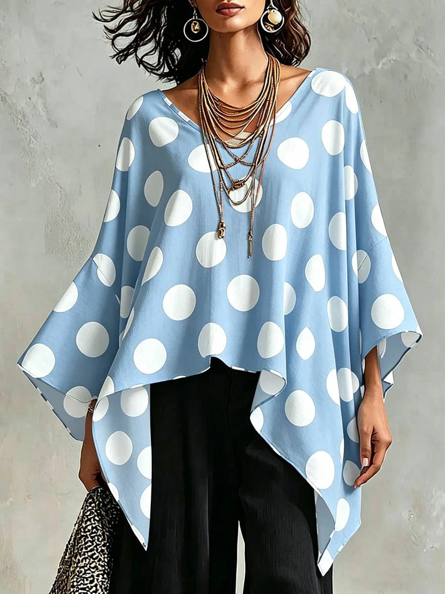 Women's Dot Batwing Sleeve Casual Loose Comfort Lace Shirt, Chiffon Shirt