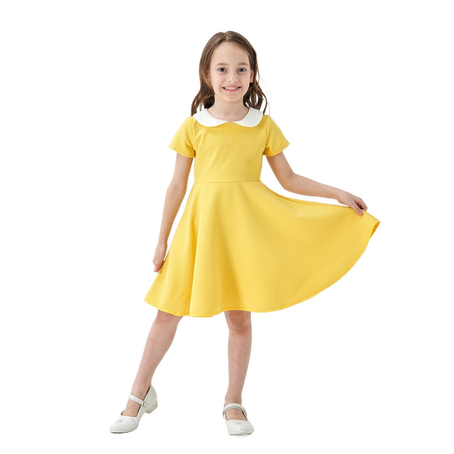 Children's Source Solid Color Peter Pan Collar Skirt Preppy Cute Children's Dress