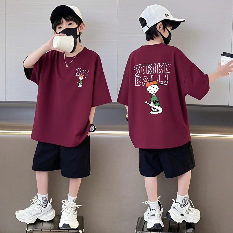 Pure Cotton Short Sleeve Pants Summer Loose Medium Big Half Children's Suit