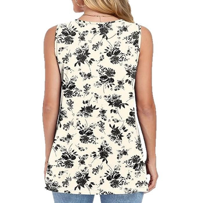 Women's Summer Floral Print Round Neck Knitted Sleeveless Small Vest/suspenders/tube Top