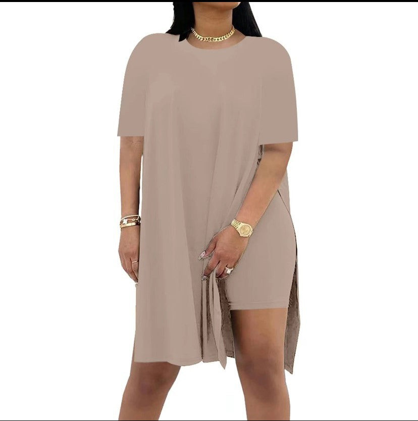 Solid Color Loose Round Neck Sleeve Two-piece Suits