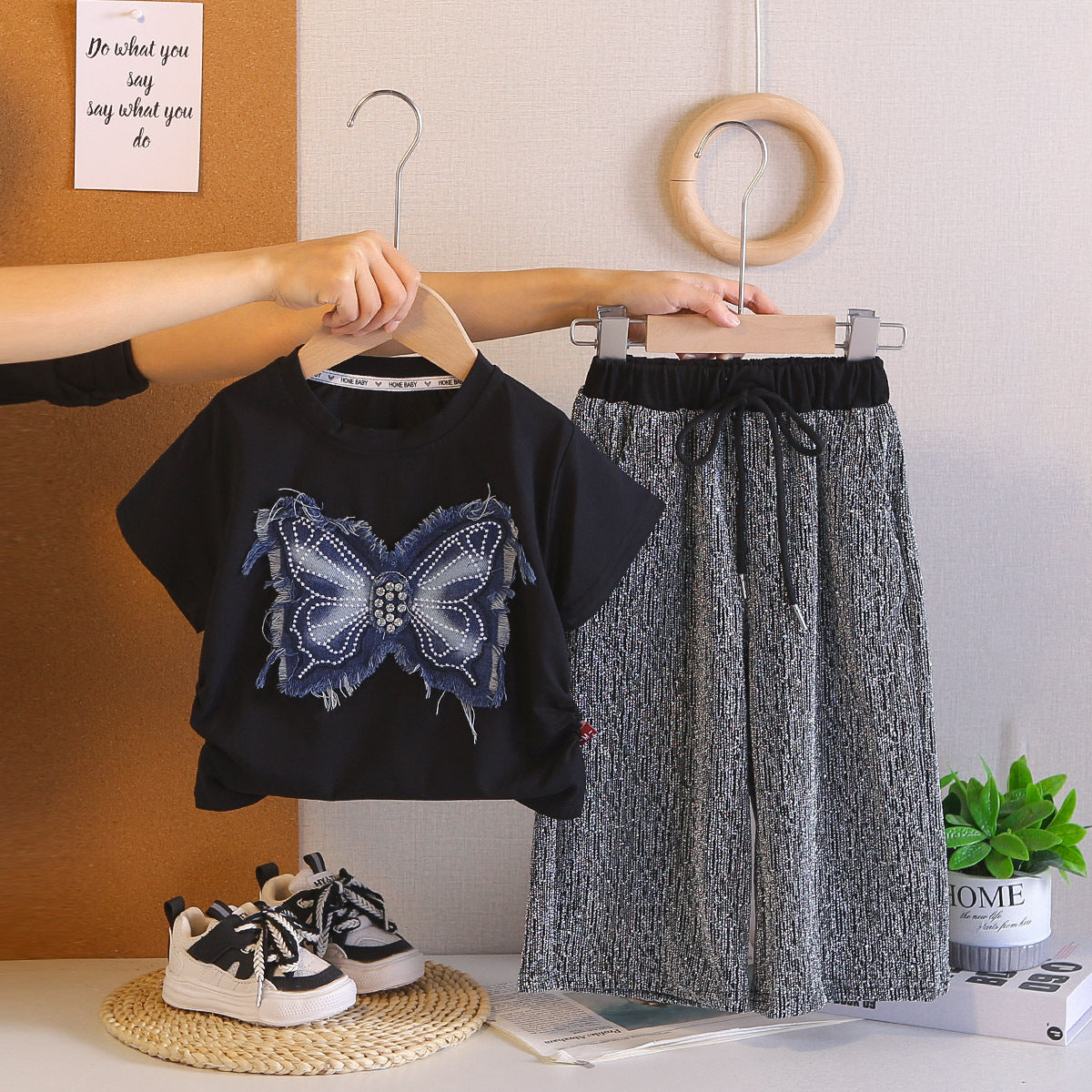 Fashion Clothing Summer Denim Patch Bow Cute Clothes Trousers Children's Suit