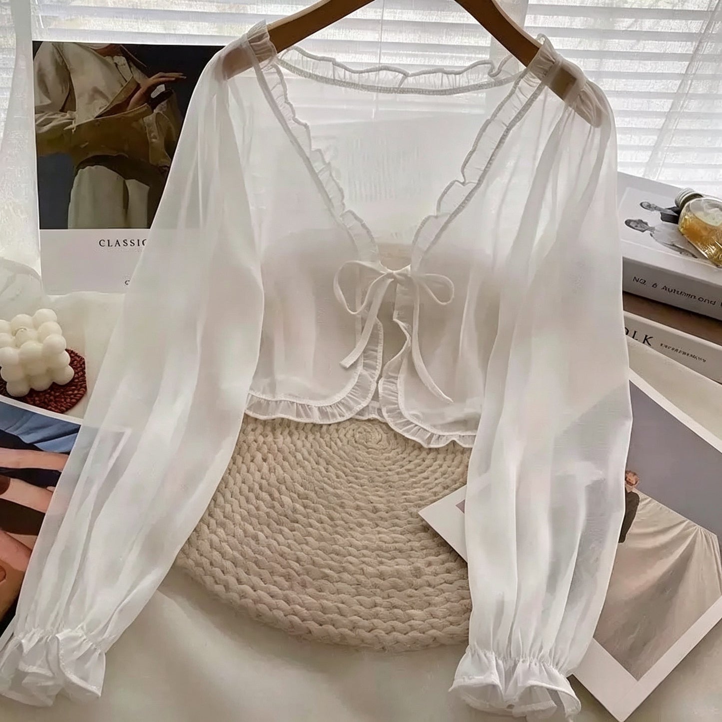 Women's Suspender Small Shawl Outerwear Cover-up Summer Sun Protection Super Lace Shirt, Chiffon Shirt