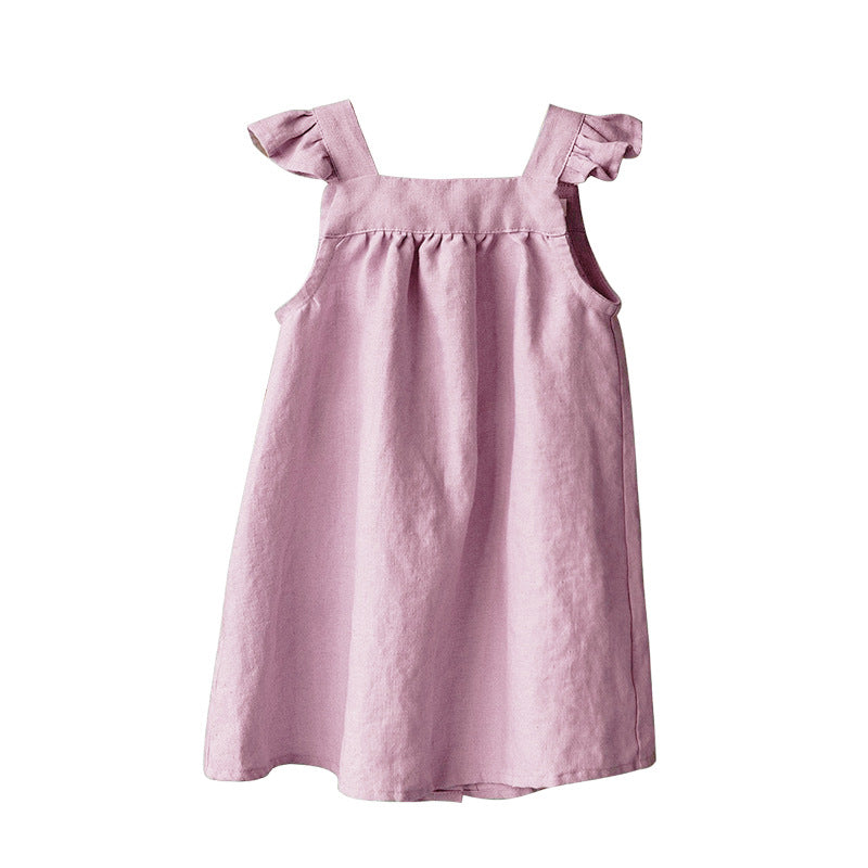 Linen Mori Summer Flounced Sleeve Suspender Skirt Loose Children's Dress