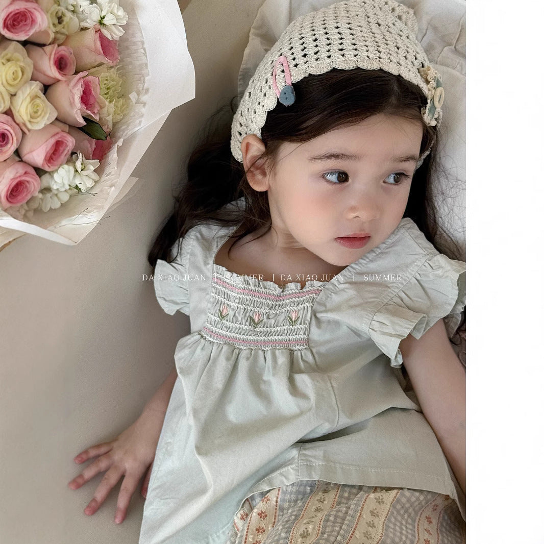 Children's Summer Cute Flying Sleeve Mori Style Children's T-shirt
