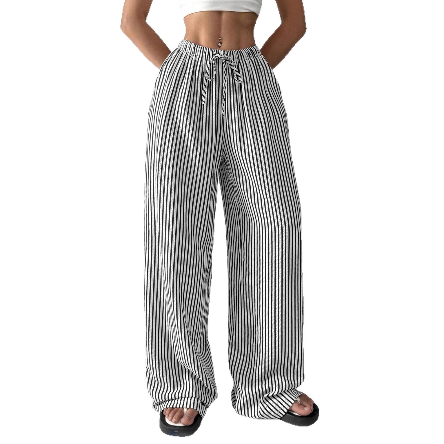 Women's Contrast Color Striped Loose High Waist Pants