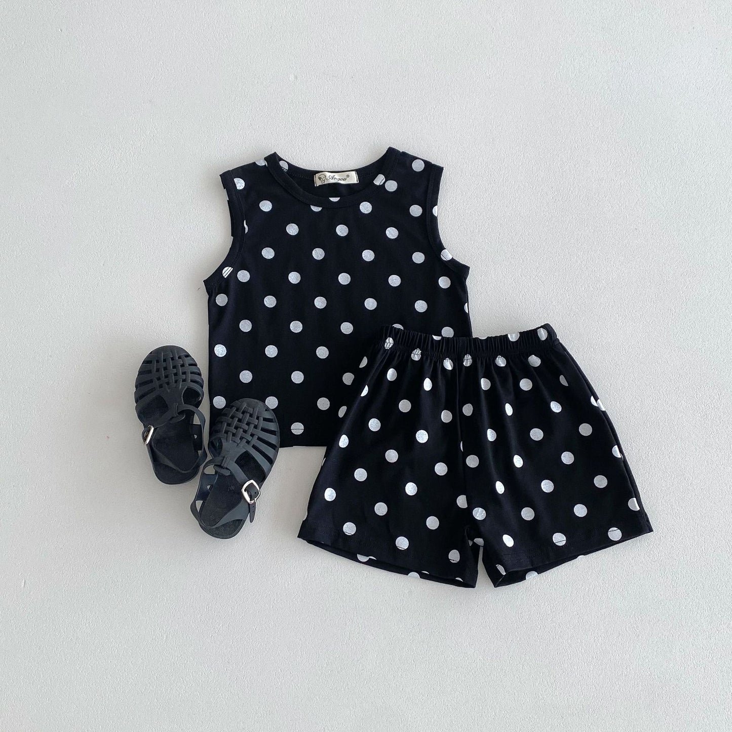 Cotton Love Dotted Prints Vest Shorts Children's Suit