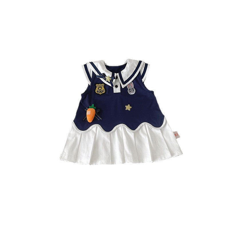 Women's & Children's Rabbit Back Bow Color Matching Pleated Skirt Children's Dress