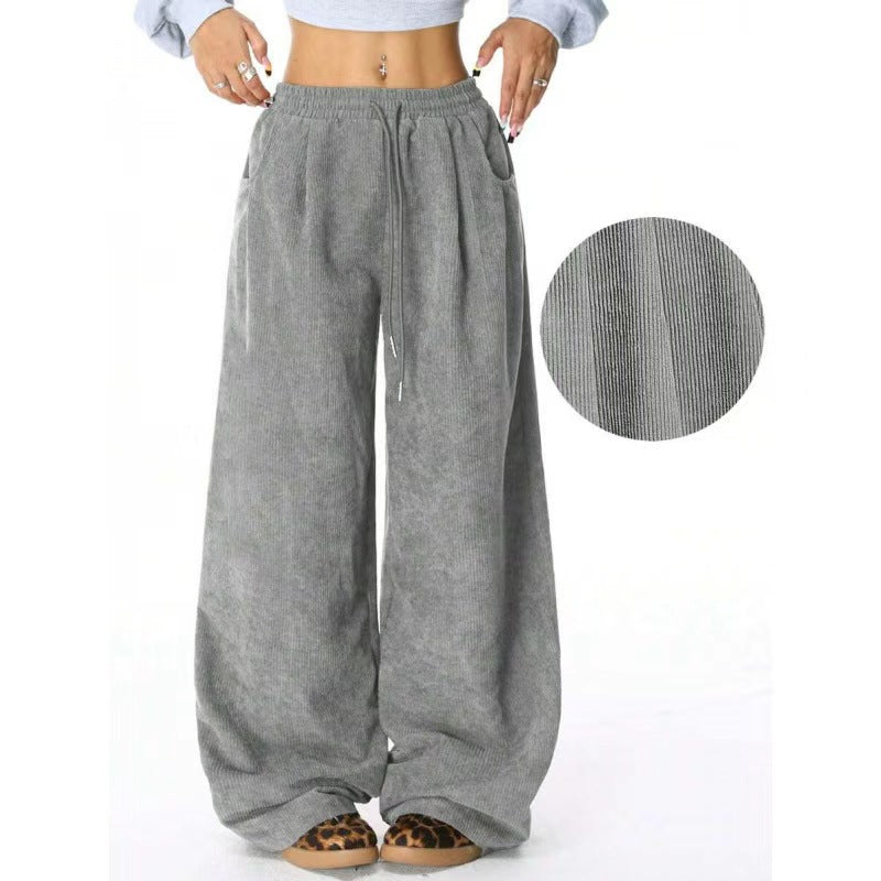 Waist Versatile Draping Effect Drawstring Wide Pants