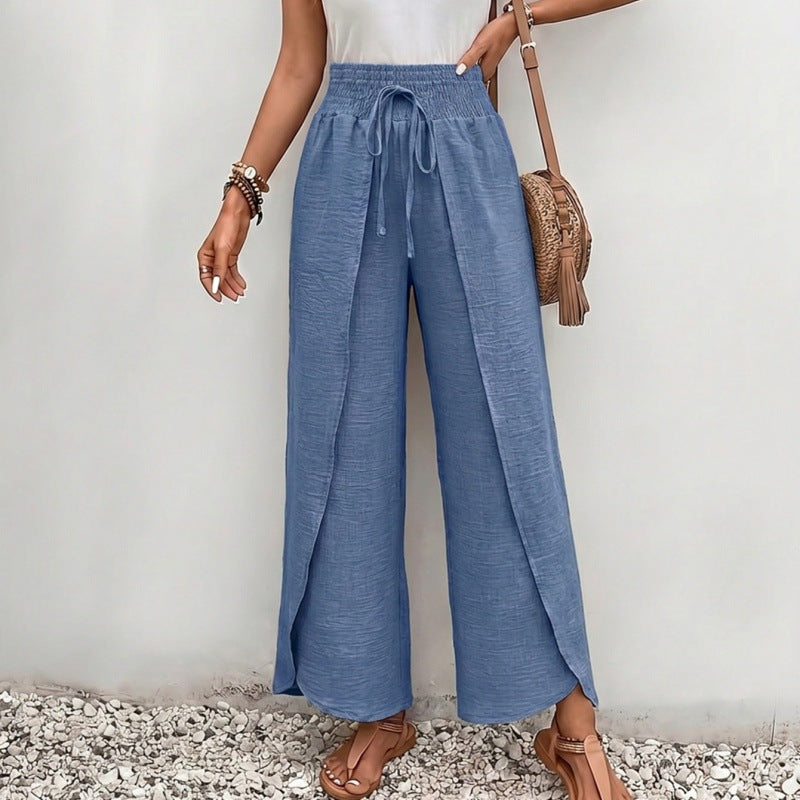 Women's Cotton Linen High Waist Slit Beach Pants