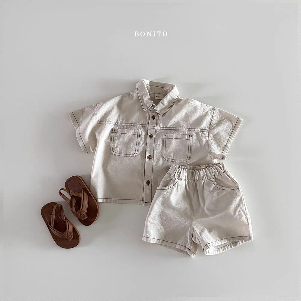 Children's Korean Style Summer Clothing Boys Trendy Soft Denim Bright Line Children's Suit