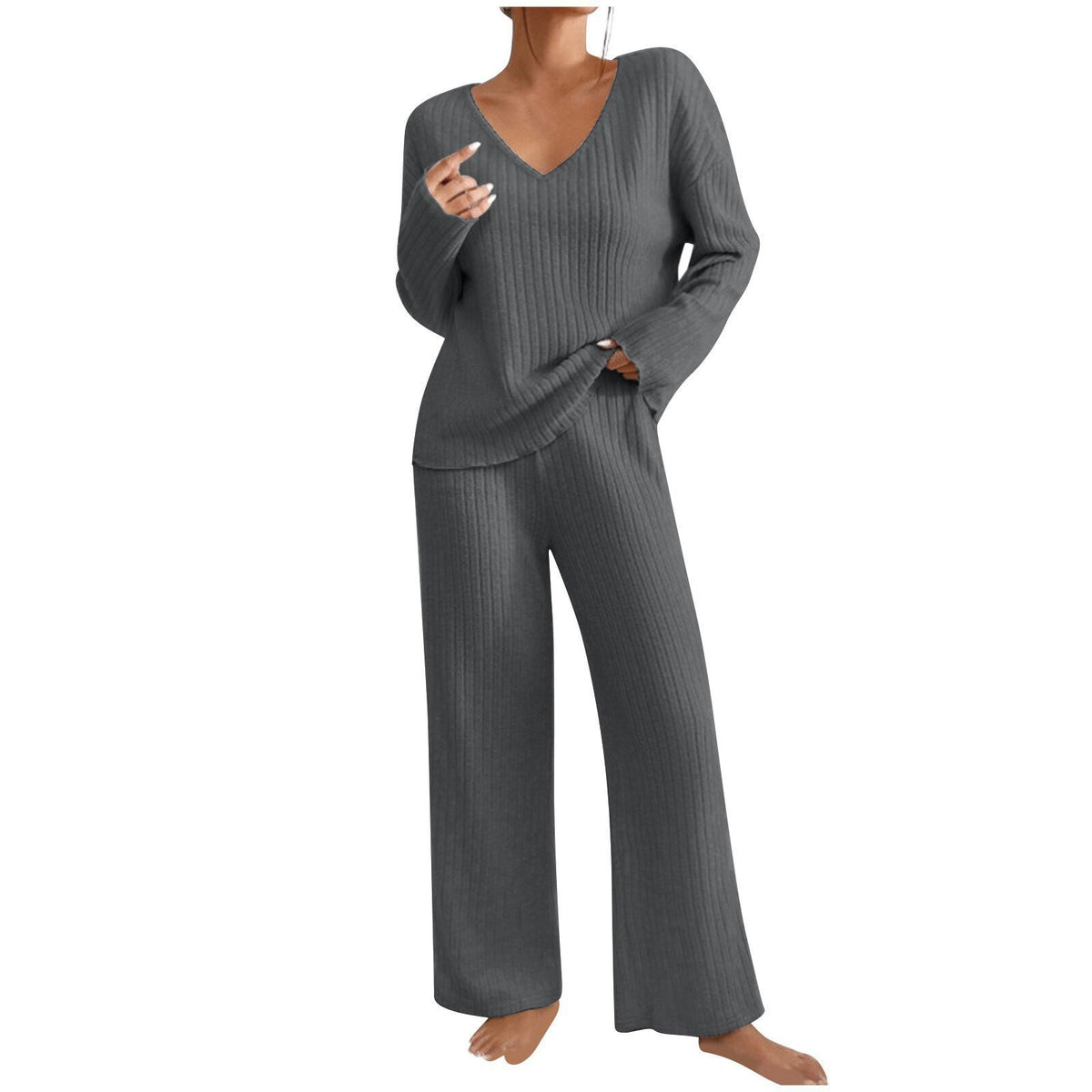 Women's Collar Loose Sunken Stripe Brushed Long Fashion Casual Suit