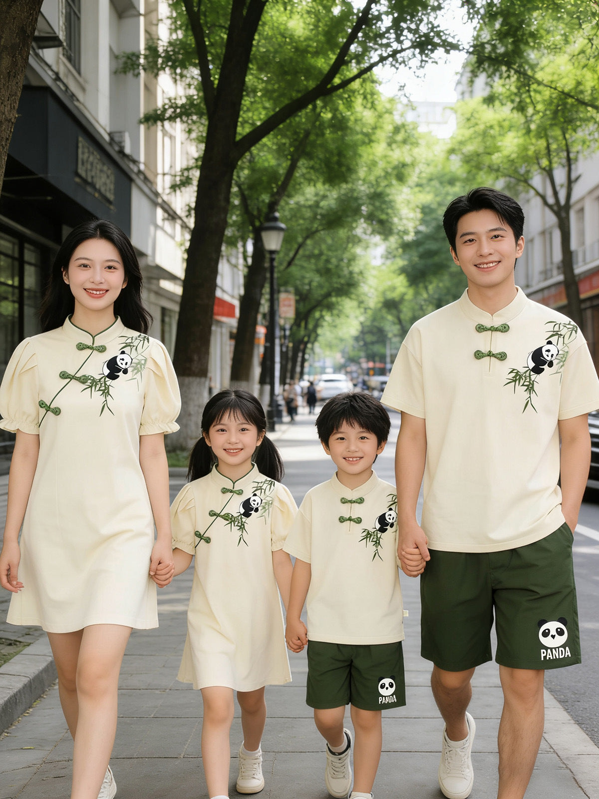 The Whole Family Panda Shirt Short Sleeve Mother Daughter Parent-child Outfit