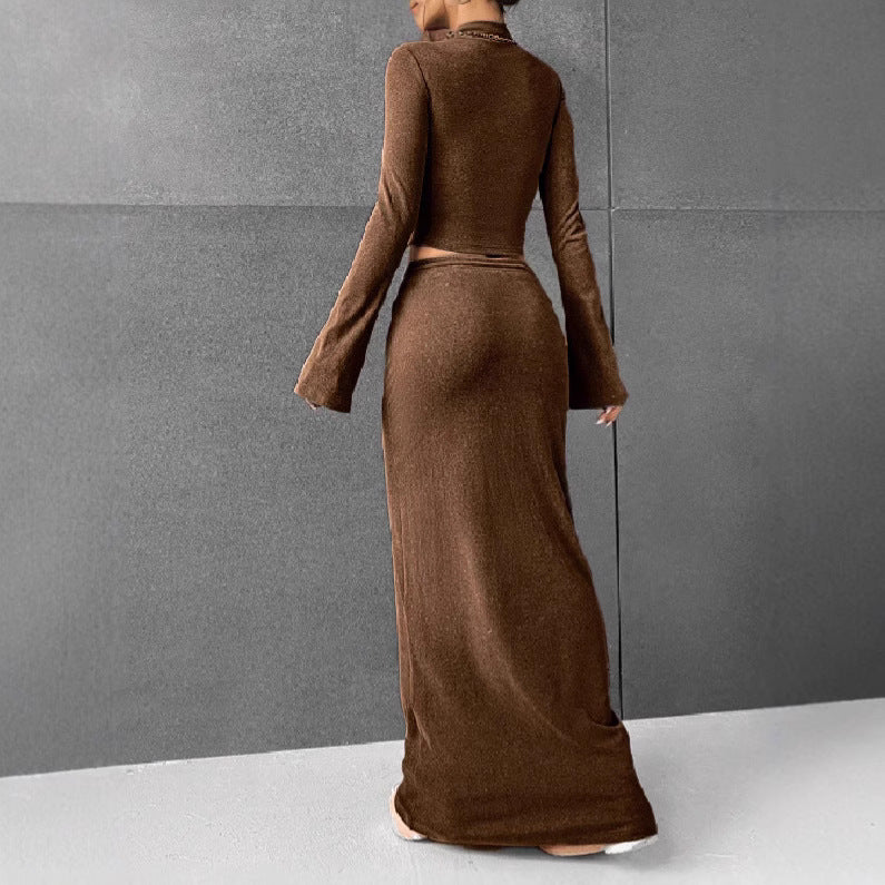 Elegant Women's Solid Color Long-sleeved Two-piece Fashion Casual Suit