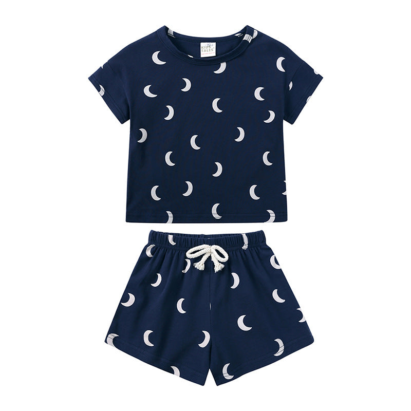Men's & Children's Summer Infant Striped T-shirt Shorts Two-piece Trendy Children's Suit