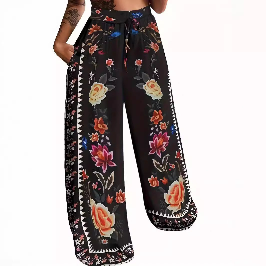 Women's Autumn Fashion Lace Up Positioning Printing Casual Pants