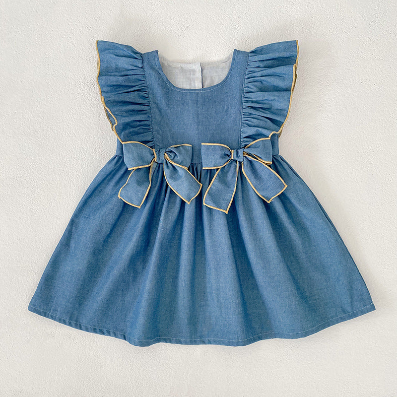 Children's Summer Korean Style Bow Sleeveless Denim Clothes For Babies Jumpsuit Children's Dress