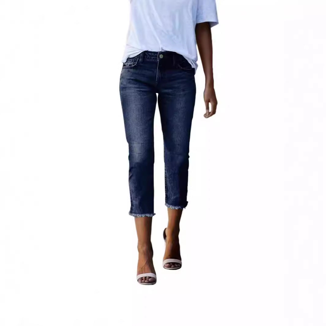Women's Summer Washed Fashionable Stretch Slim Cropped Women's Jeans