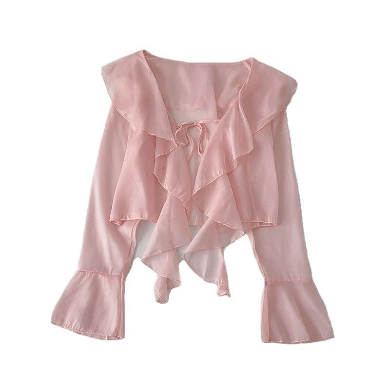 Women's Super Fairy Sun Protection Summer Lightweight Breathable Sling Dress Lace Shirt, Chiffon Shirt