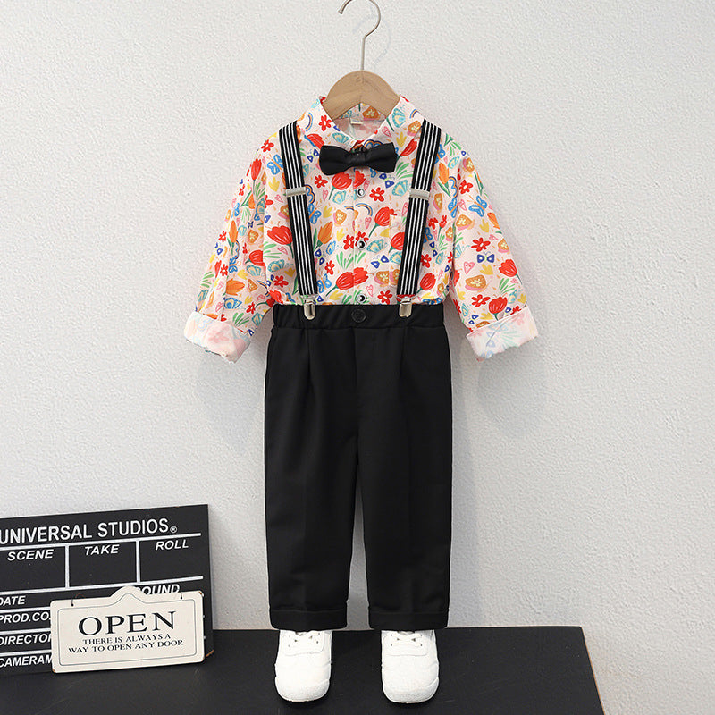Children's Summer Short Sleeve Boy's Floral Top Style Casual Shorts Seaside Children's Suit