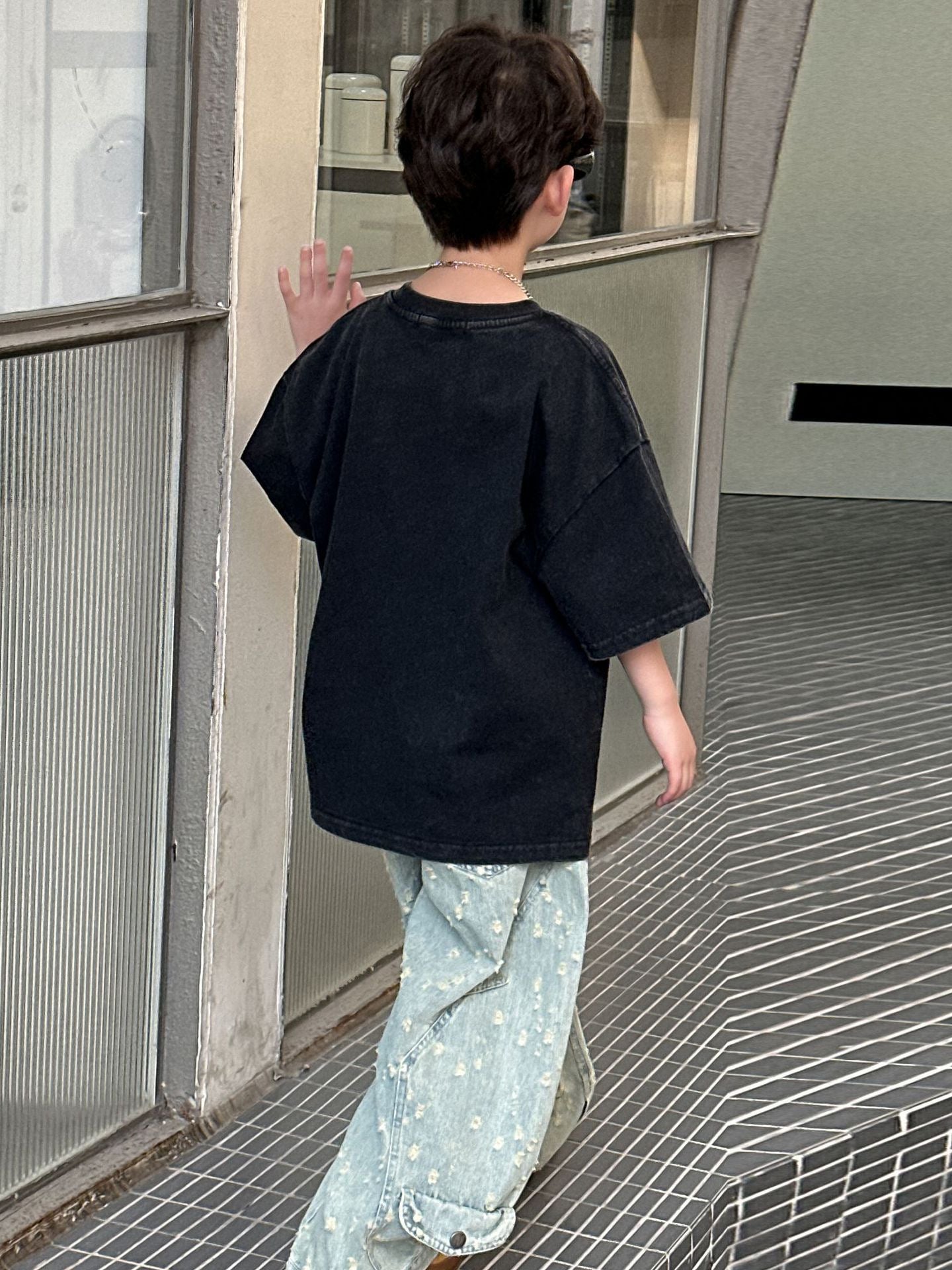 Children's Cartoon Solid Color Summer Boys Korean Style Fashionable Top Short Children's T-shirt