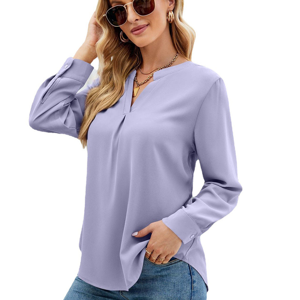 Women's Color Chiffon Shirt Loose Pullover Long Tops