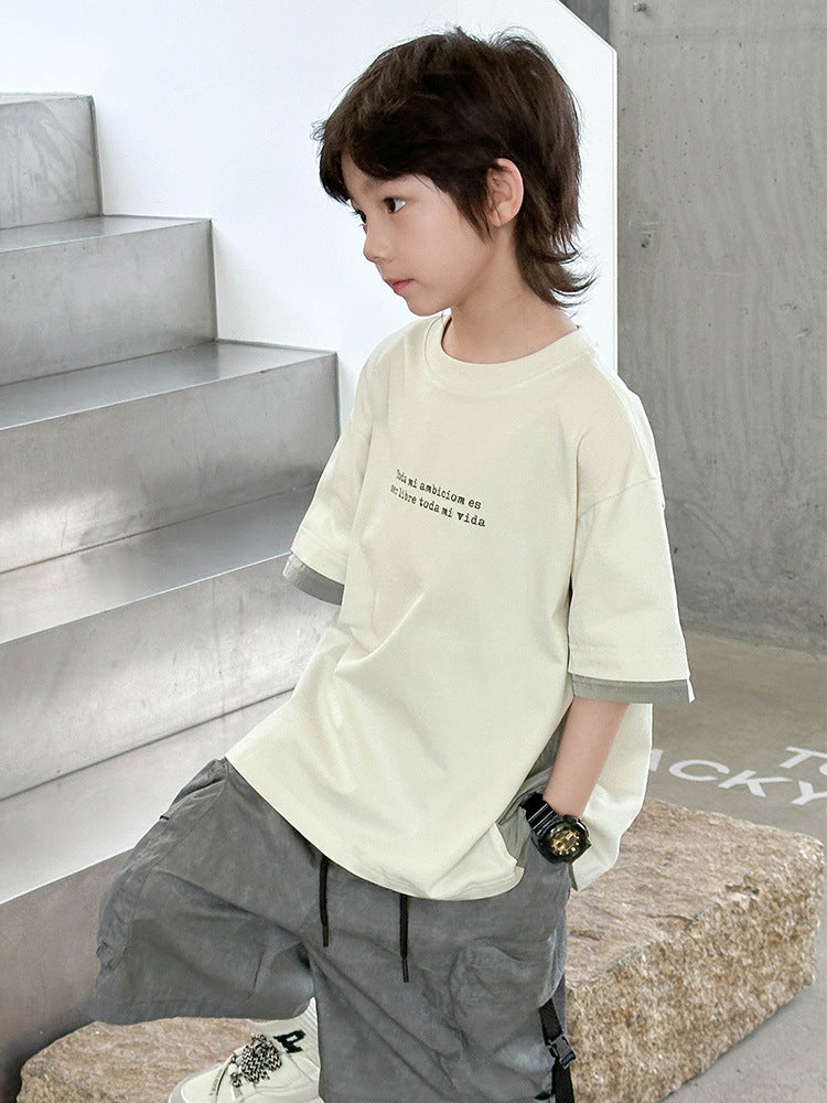 Children's Short-sleeved Summer Clothes Fashion Half Sleeve Older Cotton Tops Children's T-shirt