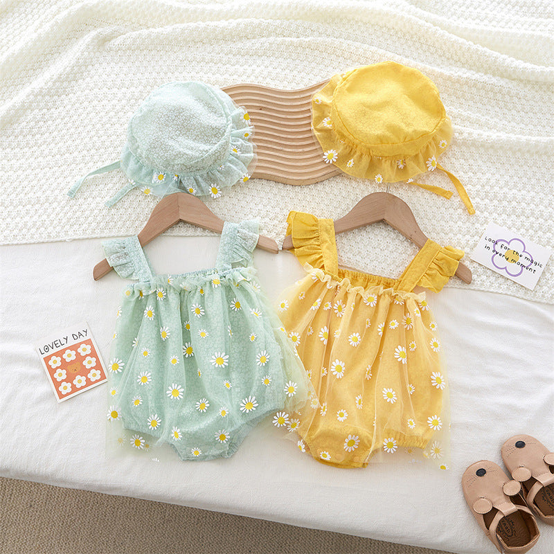 Rompers Summer Sleeveless Vest Camisole Triangle Little Daisy Princess Dress Jumpsuit, Climbing Suit