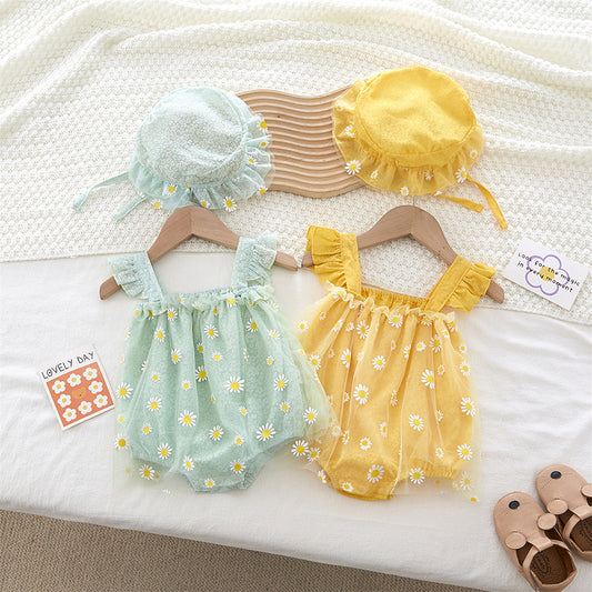 Rompers Summer Sleeveless Vest Camisole Triangle Little Daisy Princess Dress Jumpsuit, Climbing Suit