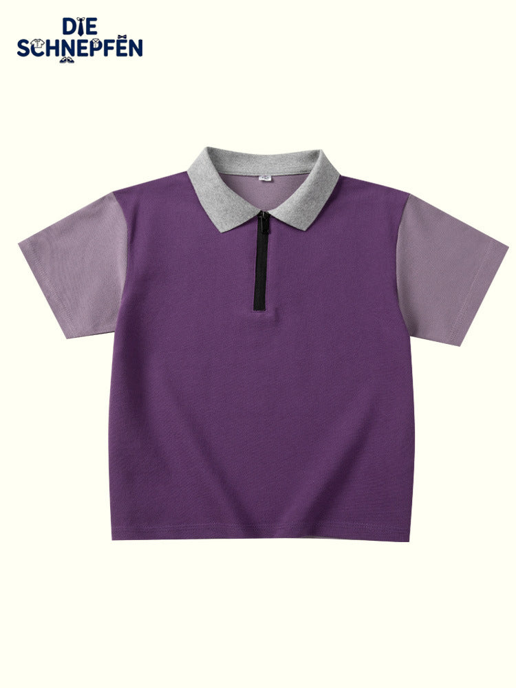 Children's Shirt Tops Contrast Color Pure Cotton Children's T-shirt