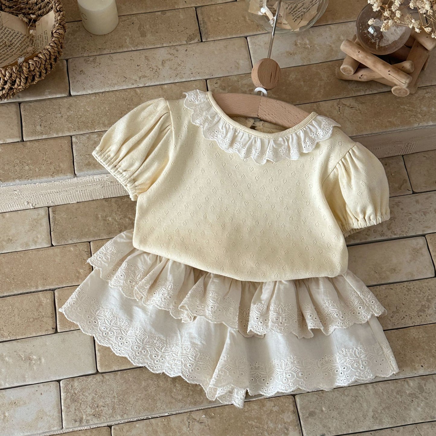 Summer Lace Collar Love Short Sleeve Bottoming Shirt Female Children's Suit